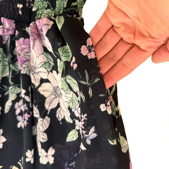 Great Jones Navy Floral Neck Tie Dress Midi Sleeveless Floral Side Pockets Sz XS - Picture 12 of 16